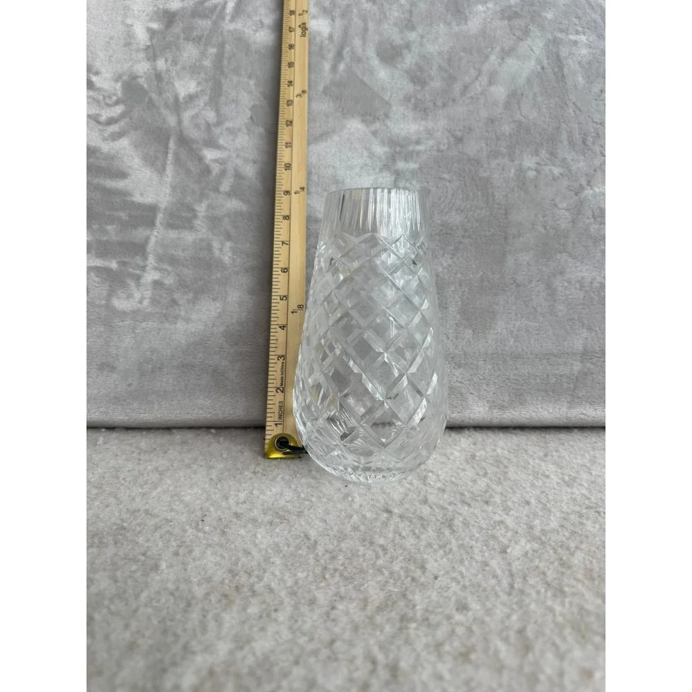 Vintage Cut Glass Diamond Pattern Tapered Floral Vase 7 Inch Clear Regency Style